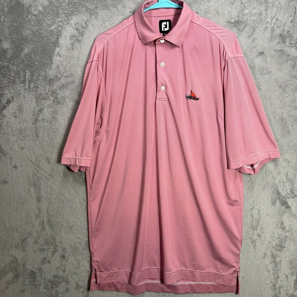 Footjoy Polo Shirt Mens Medium pinstriped Stretch Pink Performance‎ Golf